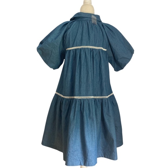 En Saison Tuckernuck Tara Puff Sleeve Tiered Babydoll Dress NWOT Cotton Denim - Picture 8 of 10